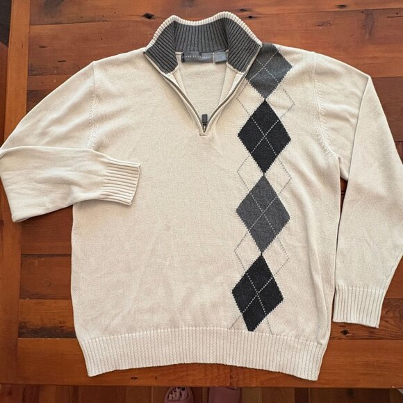 MENS OSCAR DE LA RENTA QUARTER ZIP ARGYLE SWEATER; SIZE LARGE - Picture 6 of 6